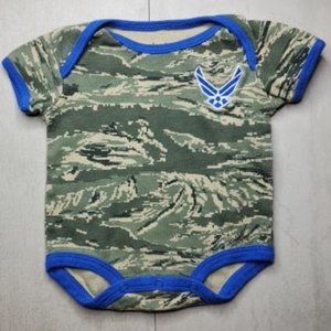 Tiny Trooper, Air Force Logo,  Camo,  0-3 Month Baby Bodysuit.